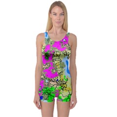 Painting Map Pink Green Blue Street One Piece Boyleg Swimsuit by Mariart