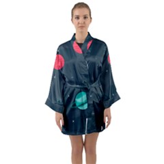 Space Pelanet Galaxy Comet Star Sky Blue Long Sleeve Kimono Robe by Mariart
