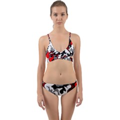 Vector Red Black White Camo Advance Wrap Around Bikini Set by Mariart