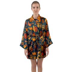 Tribal Ethnic Blue Gold Culture Long Sleeve Kimono Robe by Mariart