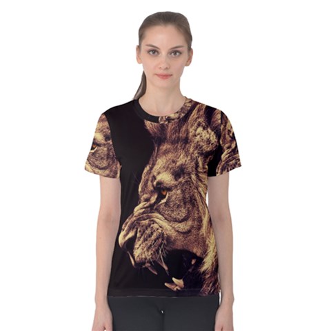 Angry Male Lion Gold Women s Cotton Tee by Celenk