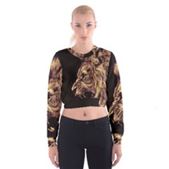 Angry Male Lion Gold Cropped Sweatshirt by Celenk