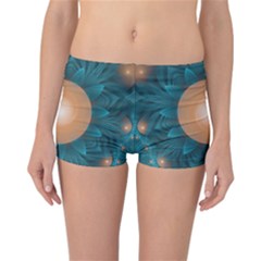 Beautiful Orange Teal Fractal Lotus Lily Pad Pond Reversible Boyleg Bikini Bottoms by jayaprime