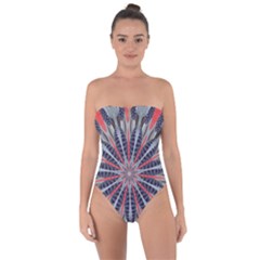 Red White Blue Kaleidoscopic Star Flower Design Tie Back One Piece Swimsuit by yoursparklingshop