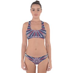 Red White Blue Kaleidoscopic Star Flower Design Cross Back Hipster Bikini Set by yoursparklingshop