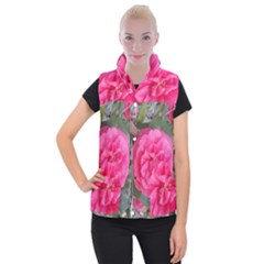 Pink Flower Japanese Tea Rose Floral Design Women s Button Up Puffer Vest by yoursparklingshop