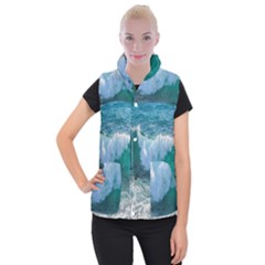 Awesome Wave Ocean Photography Women s Button Up Puffer Vest by yoursparklingshop