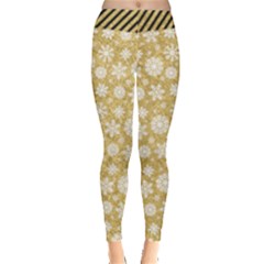 Light Goldenrod Snow Falls Design Leggings  by PattyVilleDesigns