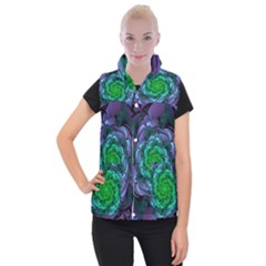 Beautiful Purple & Green Aeonium Arboreum Zwartkop Women s Button Up Puffer Vest by jayaprime