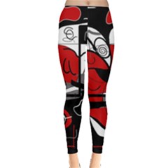 Red Black And White Abstraction Leggings  by Valentinaart