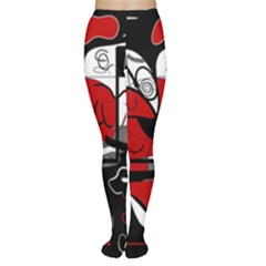 Red Black And White Abstraction Women s Tights by Valentinaart