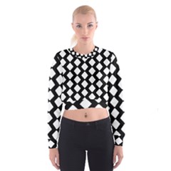 Abstract Tile Pattern Black White Triangle Plaid Cropped Sweatshirt by Alisyart