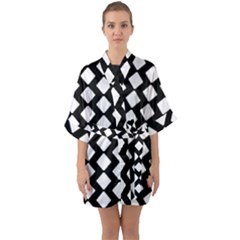 Abstract Tile Pattern Black White Triangle Plaid Quarter Sleeve Kimono Robe by Alisyart