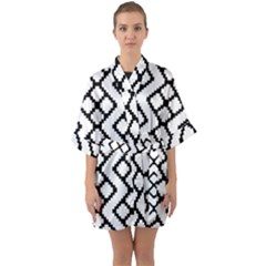 Abstract Tile Pattern Black White Triangle Plaid Chevron Quarter Sleeve Kimono Robe by Alisyart