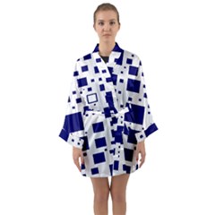 Blue Squares Textures Plaid Long Sleeve Kimono Robe by Alisyart
