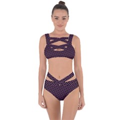 Twisted Mesh Pattern Purple Black Bandaged Up Bikini Set  by Alisyart