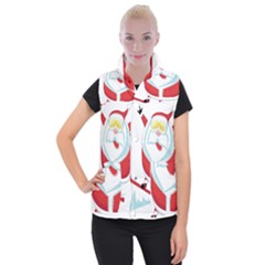 Christmas Santa Claus Playing Sky Snow Women s Button Up Puffer Vest by Alisyart