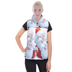 Christmas Santa Claus Snow Red White Women s Button Up Puffer Vest by Alisyart