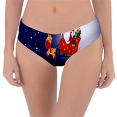 Deer Santa Claus Flying Trees Moon Night Merry Christmas Reversible Classic Bikini Bottoms by Alisyart