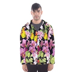 Beautiful,floral,hand Painted, Flowers,black,background,modern,trendy,girly,retro Hooded Wind Breaker (men) by NouveauDesign