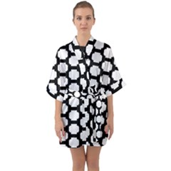 Tile Pattern Black White Quarter Sleeve Kimono Robe by Alisyart