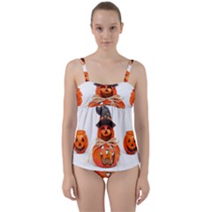 Funny Halloween Pumpkins Twist Front Tankini Set by gothicandhalloweenstore