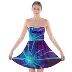 Beautiful Bioluminescent Sea Anemone Fractalflower Strapless Bra Top Dress by jayaprime