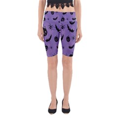 Halloween Pumpkin Bat Spider Purple Black Ghost Smile Yoga Cropped Leggings by Alisyart