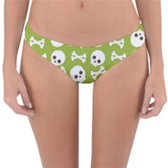 Skull Bone Mask Face White Green Reversible Hipster Bikini Bottoms by Alisyart