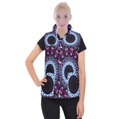 Kaleidoscope Shape Abstract Design Women s Button Up Puffer Vest by Celenk