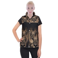 African Lion Mane Close Eyes Women s Button Up Puffer Vest by Celenk