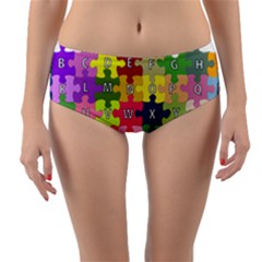 Puzzle Part Letters Abc Education Reversible Mid-waist Bikini Bottoms by Celenk