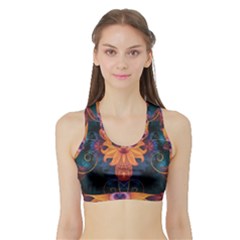 Beautiful Fiery Orange & Blue Fractal Orchid Flower Sports Bra With Border by jayaprime