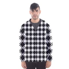 Black White Square Diagonal Pattern Seamless Hooded Wind Breaker (men) by Celenk