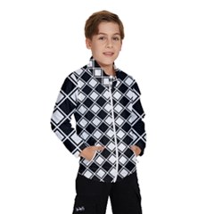 Black White Square Diagonal Pattern Seamless Wind Breaker (kids) by Celenk