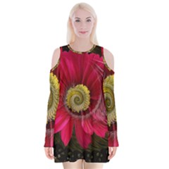 Fantasy Flower Fractal Blossom Velvet Long Sleeve Shoulder Cutout Dress by Celenk