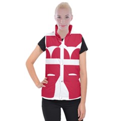 Heart Love Flag Denmark Red Cross Women s Button Up Puffer Vest by Celenk