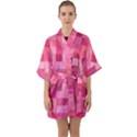 Pink Square Background Color Mosaic Quarter Sleeve Kimono Robe View1