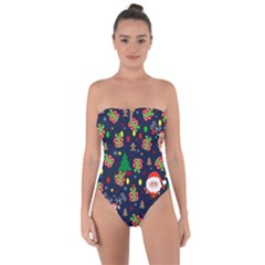 Santa And Rudolph Pattern Tie Back One Piece Swimsuit by Valentinaart