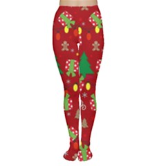 Santa And Rudolph Pattern Women s Tights by Valentinaart