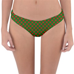 Large Red Christmas Hearts On Green Reversible Hipster Bikini Bottoms by PodArtist