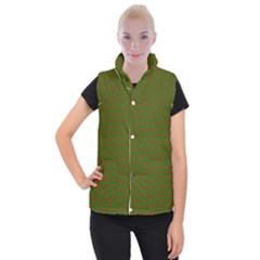 Large Red Christmas Hearts On Green Women s Button Up Puffer Vest by PodArtist