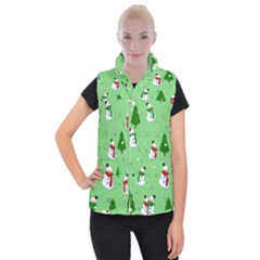 Snowman Pattern Women s Button Up Puffer Vest by Valentinaart