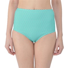 Tiffany Aqua Blue With White Lipstick Kisses High-waist Bikini Bottoms by PodArtist