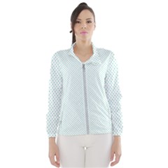 Tiffany Aqua Blue Candy Polkadot Hearts On White Wind Breaker (women) by PodArtist