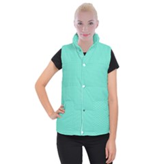 White Polkadot Hearts On Tiffany Aqua Blue  Women s Button Up Puffer Vest by PodArtist