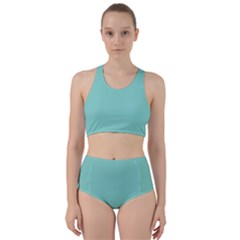 Tiffany Aqua Blue Puffy Quilted Pattern Racer Back Bikini Set by PodArtist