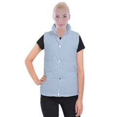 Powder Blue Stitched And Quilted Pattern Women s Button Up Puffer Vest by PodArtist