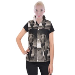 Elephant Black And White Animal Women s Button Up Puffer Vest by Celenk