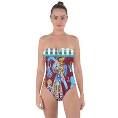 Mexico Puebla Mural Ethnic Aztec Tie Back One Piece Swimsuit by Celenk